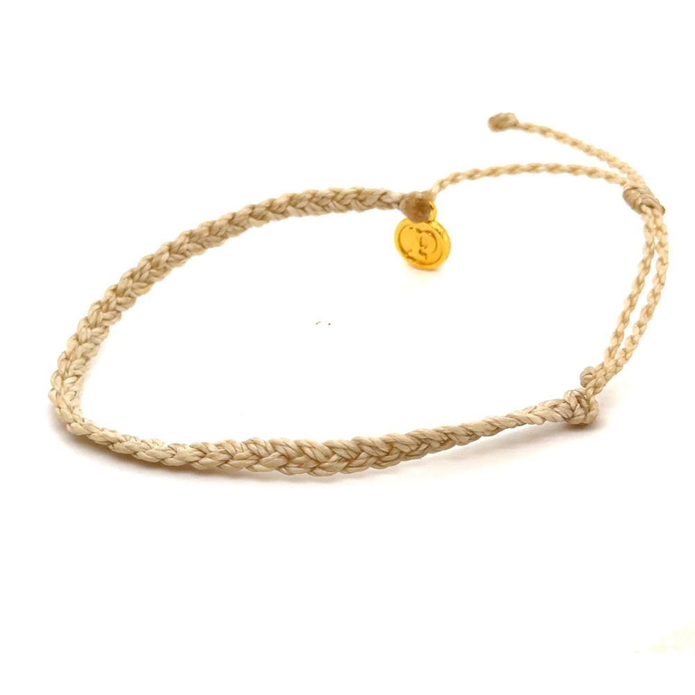 Pura Vida Braided Bracelet Cream Neutral Gold Tone Charm Adjustable Boho